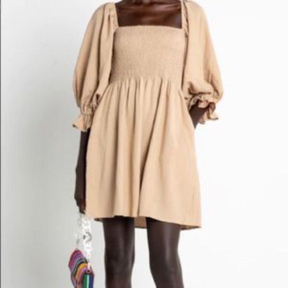 Anthropologie x Kourt Portia Smocked Linen Dress M Milkmaid Cottagecore Coquette - Picture 11 of 11